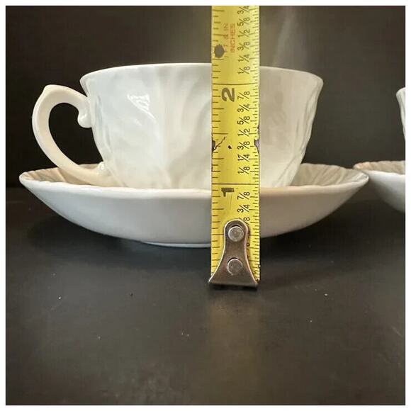 WEDGWOOD Countryware Flat Cup &Saucer Set of 2 All White Embossed Leaves No Trim - Picture 10 of 13